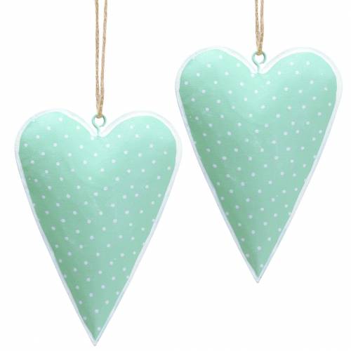 Heart hanger metal green, white dotted H11cm 6pcs