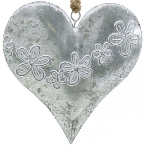 Product Hearts to hang, metal decoration with embossing, Valentine&#39;s Day, spring decoration silver, white H13cm 4pcs