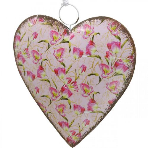 Product Heart to hang, Valentine&#39;s Day, heart decoration with roses, Mother&#39;s Day, metal decoration H16cm 3pcs