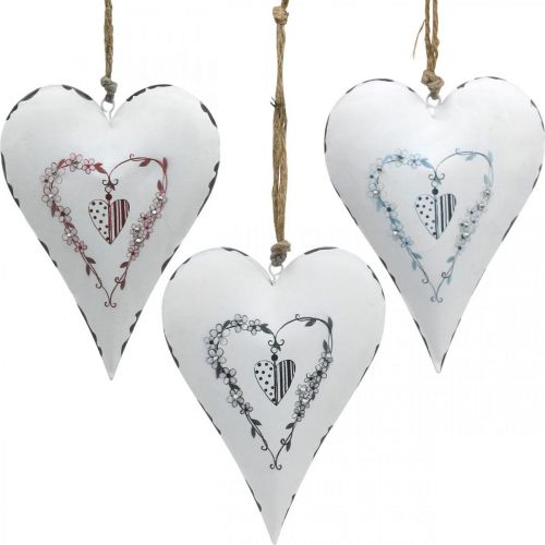 Floristik24 Decorative hearts for hanging metal white metal heart 12×16cm 3pcs