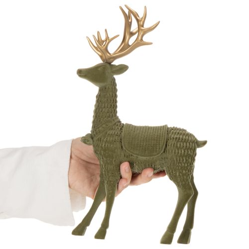 Decorative deer standing figure, flocked with antlers, 31cm | Floristik24.ie
