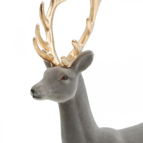 Floristik24 Decorative deer decorative figure decorative reindeer flocked gray H37cm