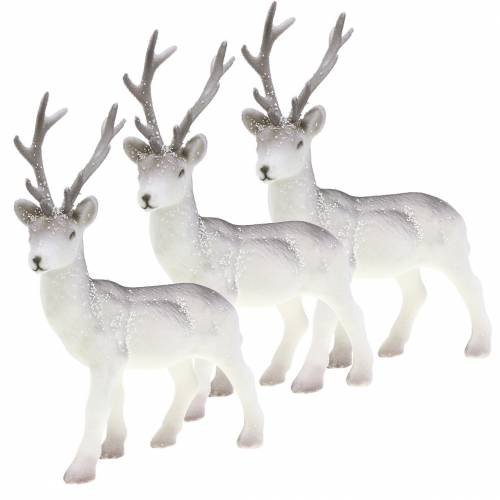 Product Deco deer flocked/snowed 20cm 3pcs
