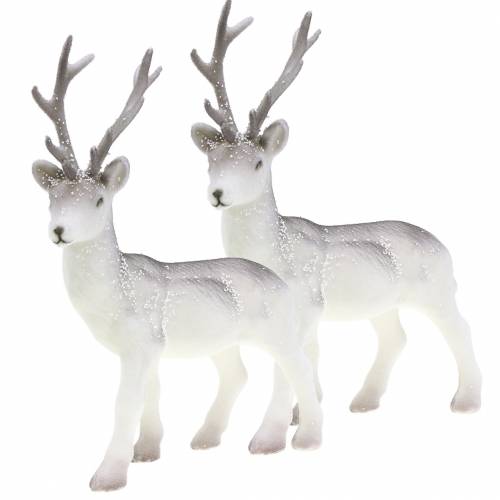 Decoration deer flocked/snowed 27,5cm 2 pcs