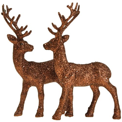 Floristik24 Deer deco reindeer copper glitter calf deco figure H20.5cm set of 2