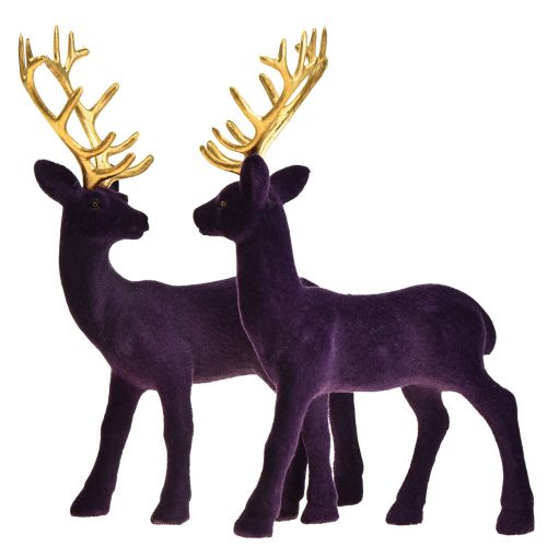 Floristik24 Deer Deco Reindeer Violet Gold Calf Flocked 20cm Set of 2