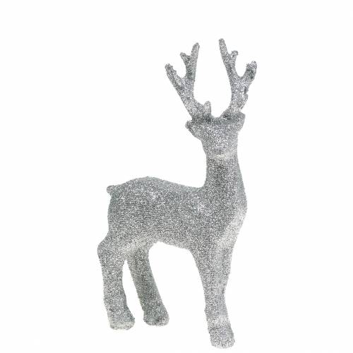 Floristik24 Deco figure deer silver glitter 9cm x 16cm