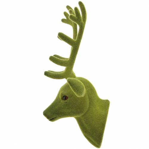 Product Decorative deer head flocked moss green 10cm x 20cm 3 pcs