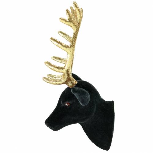 Floristik24 Decorative deer head flocked black, gold 10cm x 20cm 3pcs