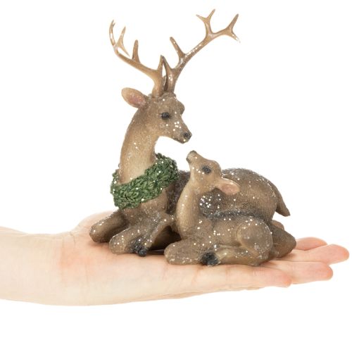 Decorative figurine of a deer family with snow as winter decoration, 17cm | Floristik24.ie