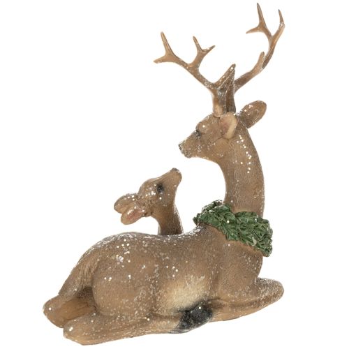 Decorative figurine of a deer family with snow as winter decoration, 17cm | Floristik24.ie