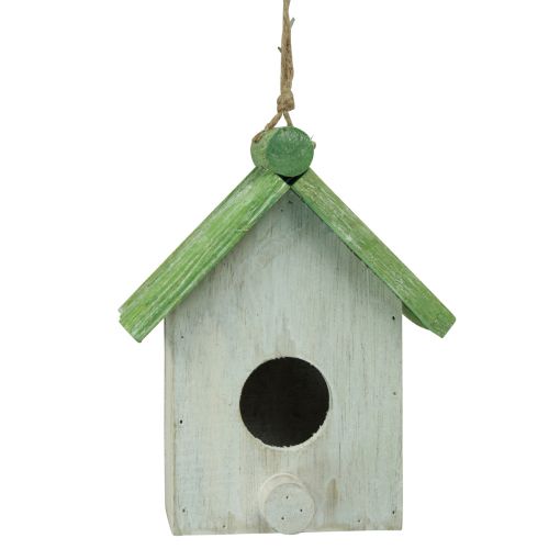 Product Hanging decoration birdhouse wood green white 14.5×7.5×17.5cm