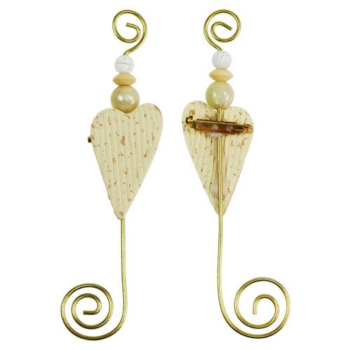 Wedding pin with heart cream 12cm 16 pcs