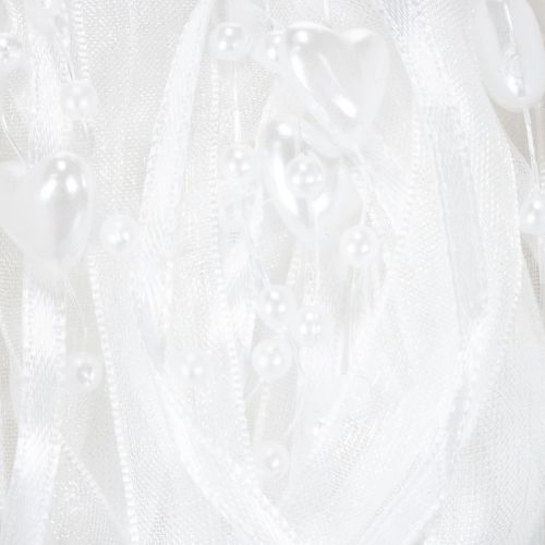 Product Wedding decoration organza ribbon white 10mm x 5m with hearts &amp; pearls