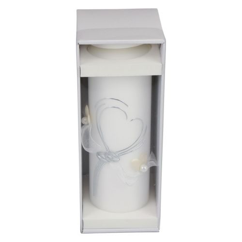 Product Festive wedding candle with a stylish heart design, silver embellishments and organza ribbon – ideal for weddings and silver wedding anniversaries, 240/80mm