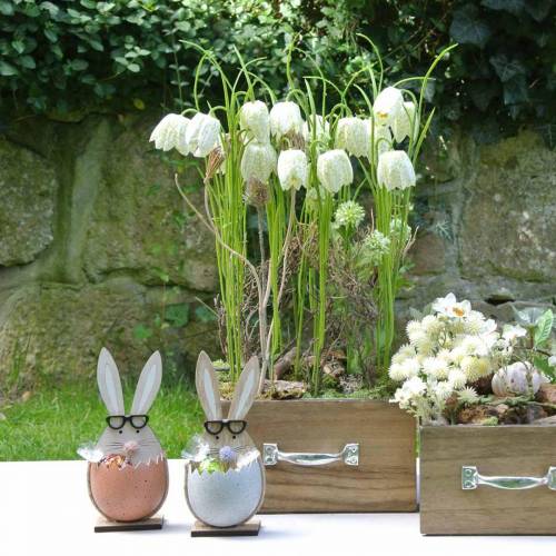 Product Wooden rabbit in an egg, spring decoration, rabbits with glasses, Easter bunnies 3pcs