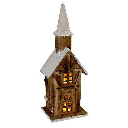 Floristik24 Wooden church with LED lighting natural, white 42cm