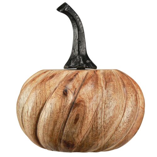 Product Wooden pumpkin with metal handle natural black Ø12cm H13cm
