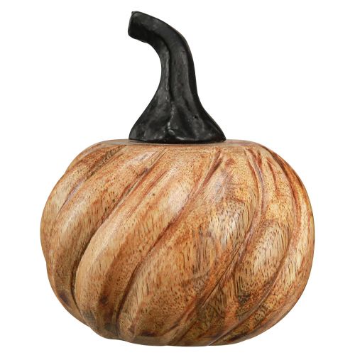 Product Wooden pumpkin with metal handle natural black Ø9.5cm H11cm