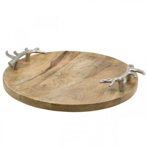 Floristik24 Wooden tray round with antler handle decorative tray rustic Ø39cm