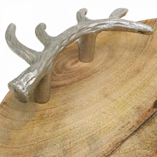 Product Wooden tray round with antler handle decorative tray rustic Ø39cm