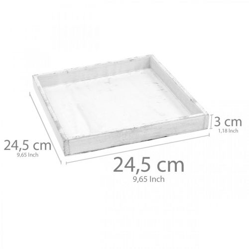 Product Decorative tray white square wooden tray shabby chic 24.5×24.5cm