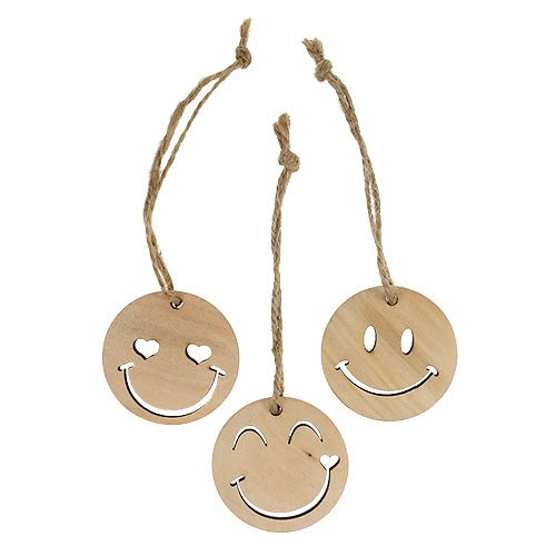 Floristik24 Wooden pendant Emoticon Emoticon® Ø4cm natural 24 pcs