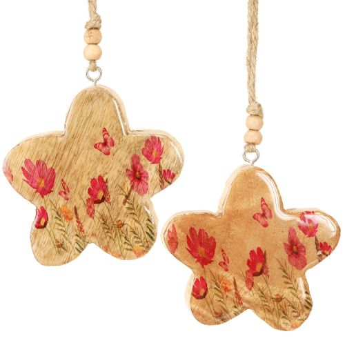 Wooden Spring Flowers Hanging Ornaments H9cm 4 pcs