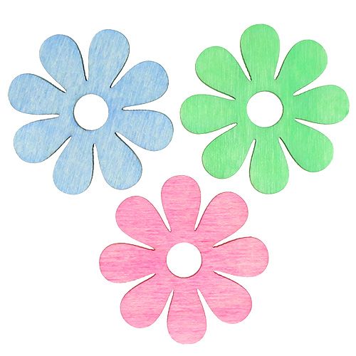 Floristik24 Wooden flower for scattering pink, green, blue Ø4cm 72 pcs