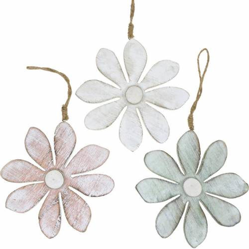 Wooden flowers to hang, summer, flowers in pastel colors, spring decoration Ø16cm 3pcs
