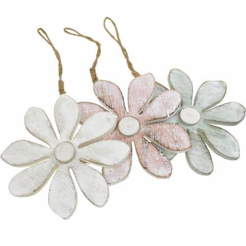 Floristik24 Wooden flowers to hang, summer, flowers in pastel colors, spring decoration Ø16cm 3pcs