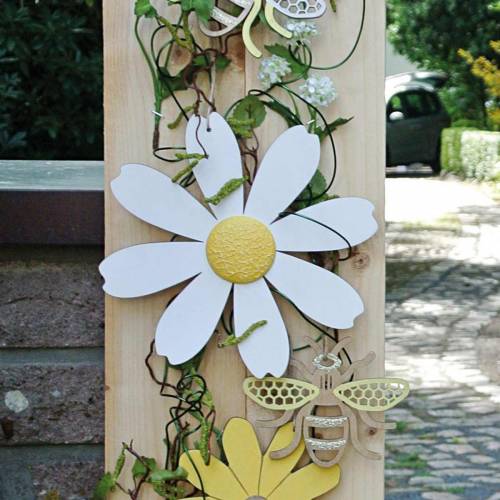 Floristik24 Wood blossoms, summer decoration, daisies yellow and white, decoration flowers for hanging 4pcs