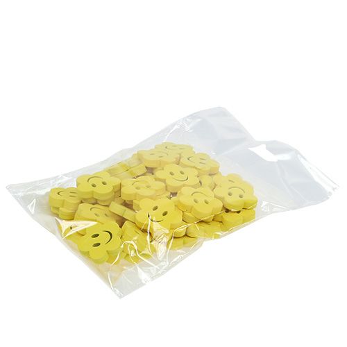Floristik24 Wooden flower with face yellow 2.5cm 48 pcs