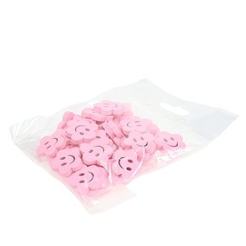 Product Wooden flower with face pink 2.5cm 48 pcs