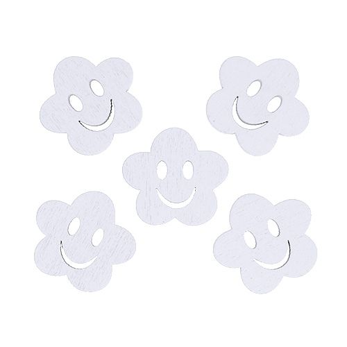 Floristik24 Wooden flower with face white 2.5cm 48 pcs