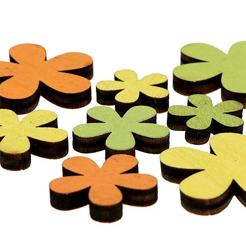 Floristik24 Wooden flower 2-3.5cm orange, green, yellow 36pcs