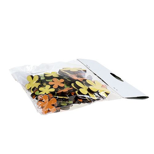 Floristik24 Wooden flower 2-3.5cm orange, green, yellow 36pcs