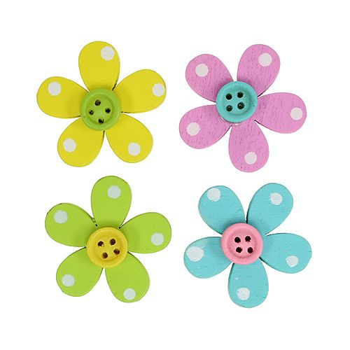 Floristik24 Wooden flower for sprinkling assorted colors. 3cm 24pcs