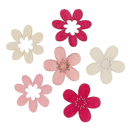 Wooden flowers streudeko 2cm pink ass. 144St