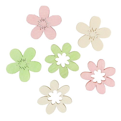 Wooden flowers sprinkle decoration Ø2cm pastel assort. 144St