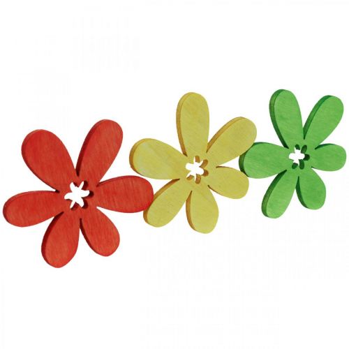 Wooden flowers scatter decoration blossoms wood yellow/orange/green Ø4cm 72p