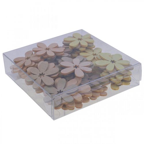 Floristik24 Wooden flowers scatter decoration flowers wood beige/yellow/pink Ø4cm 72 pcs