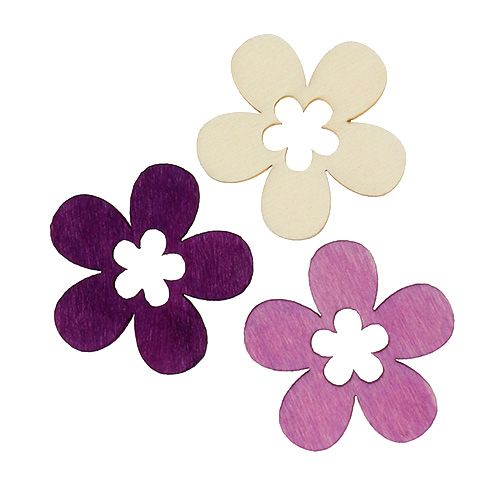 Floristik24 Wooden flowers assorted purple, white 4cm 72 pcs