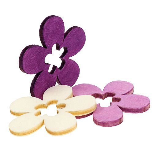 Floristik24 Wooden flowers assorted purple, white 4cm 72 pcs