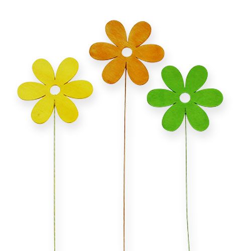 Floristik24 Wood blossom on wire 8cm 3-colored ass. 12pcs