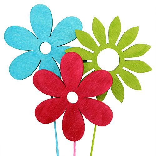 Product Wooden flowers with wire colored assort. Ø6cm L29cm 18pcs