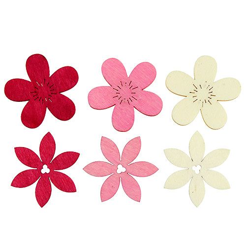 Floristik24 Wooden flowers 4cm pink asst. 72 pcs