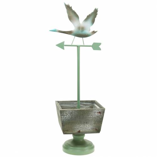 Plant pot with foot Weather vane wood natural / green 26x20cm H68cm