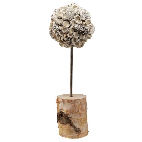 Floristik24 Wooden Decoration Tree Winter Decoration Birch Acorns Cones White H40cm