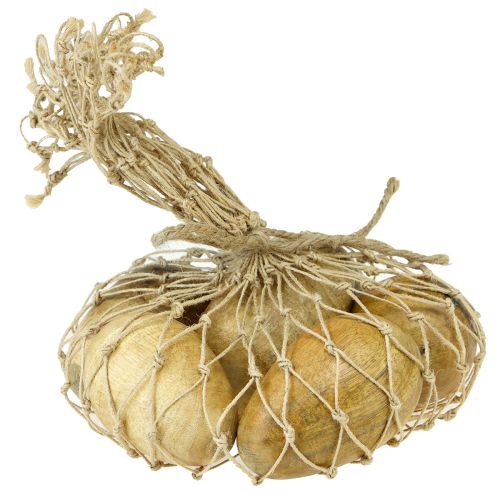 Product Wooden eggs mango wood in jute net Easter decoration natural 7-8cm 6 pcs